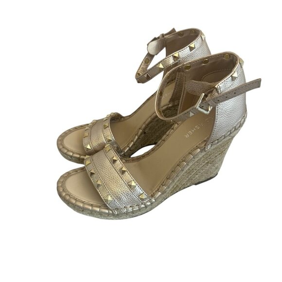 Marc Fisher Kegan Metallic Wedge Sandals Stud Heels Leather Size 7.5 Women's - Picture 6 of 13